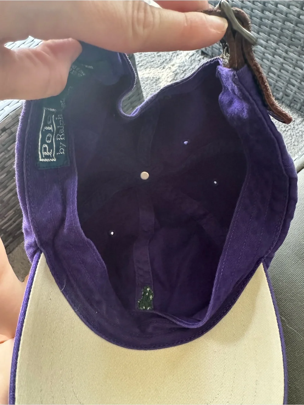 POLO RALPH LAUREN Vtg Classic Baseball Hat, Purple w/ Green Logo, Leather Strap